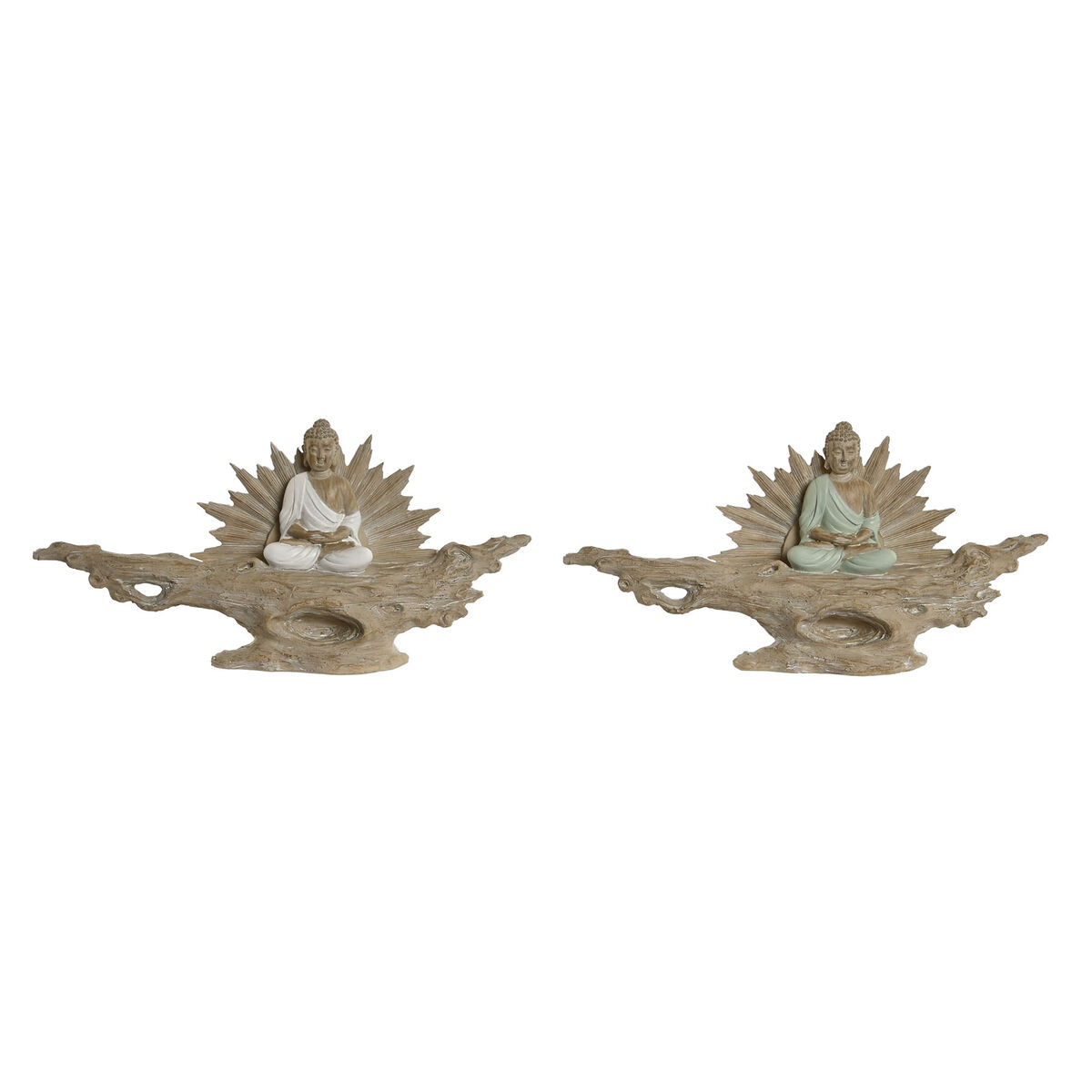 Figură Decorativă Home ESPRIT Alb Verde Buda Oriental 30 x 6 x 15 cm (2 Unități)