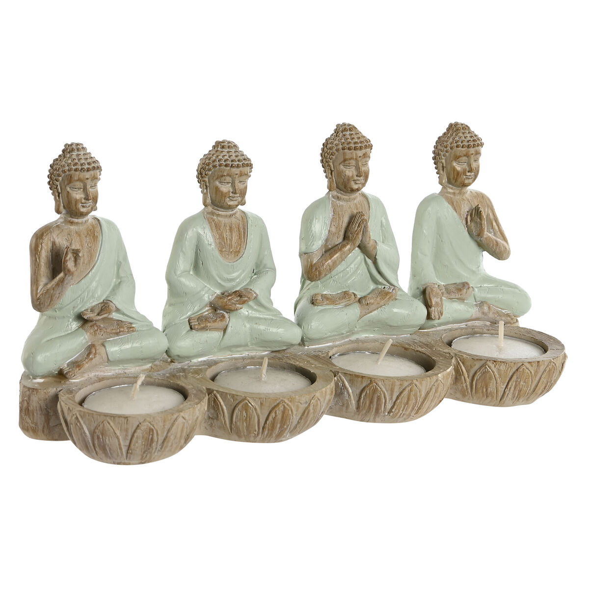 Figură Decorativă Home ESPRIT Alb Verde Buda Oriental 24 x 9 x 11 cm (2 Unități)