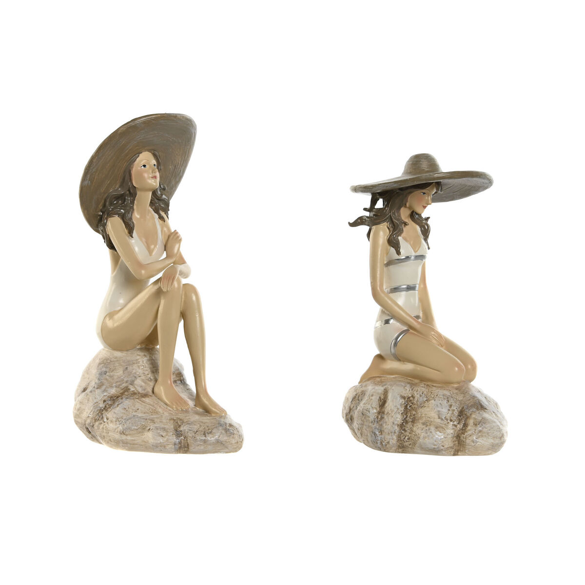 Figură Decorativă Home ESPRIT Alb Bej Femeie Mediterană 12 x 8,5 x 20 cm (2 Unități)