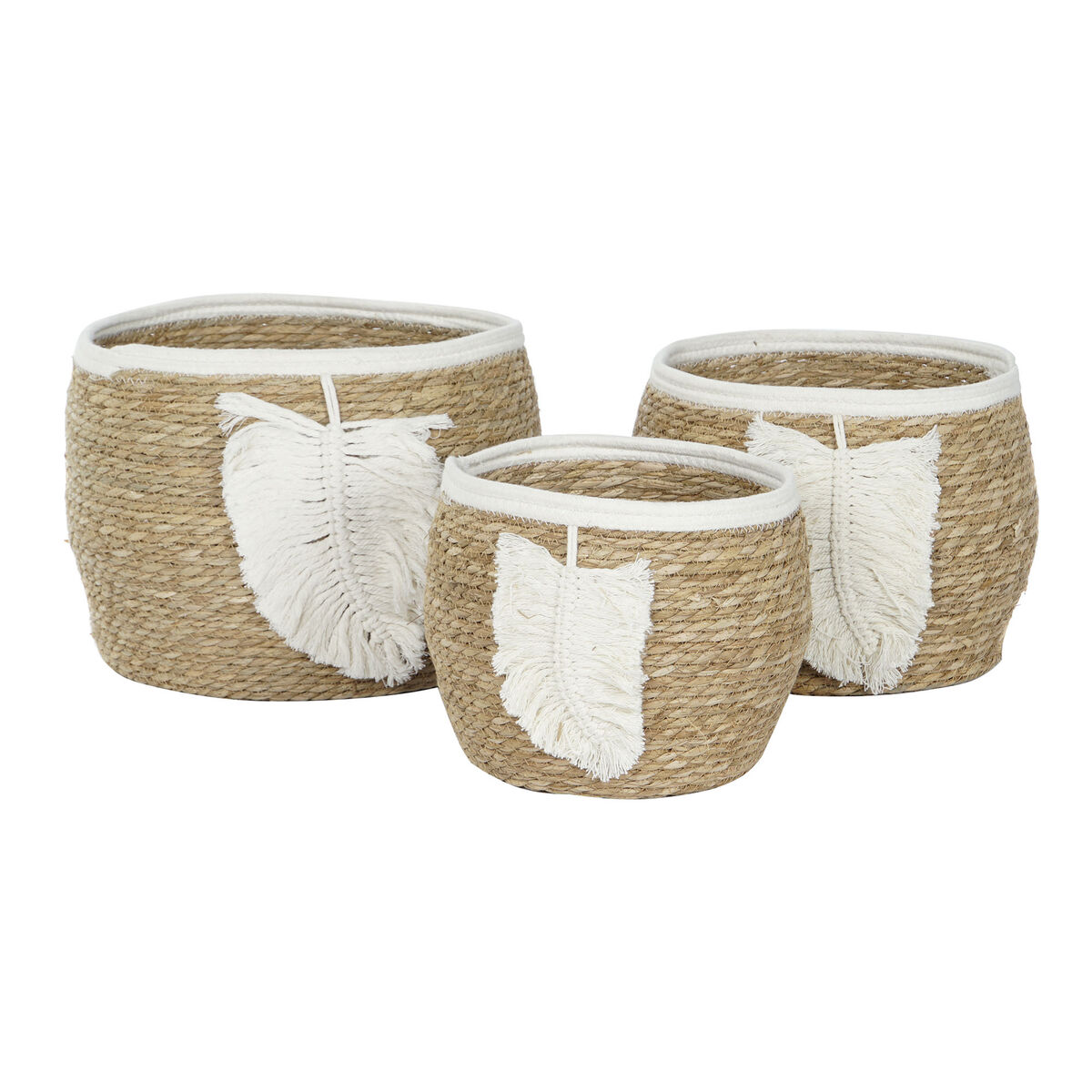 Coș Decorativ Home ESPRIT Crem Natural Boho 33 x 33 x 27 cm (3 Piese)