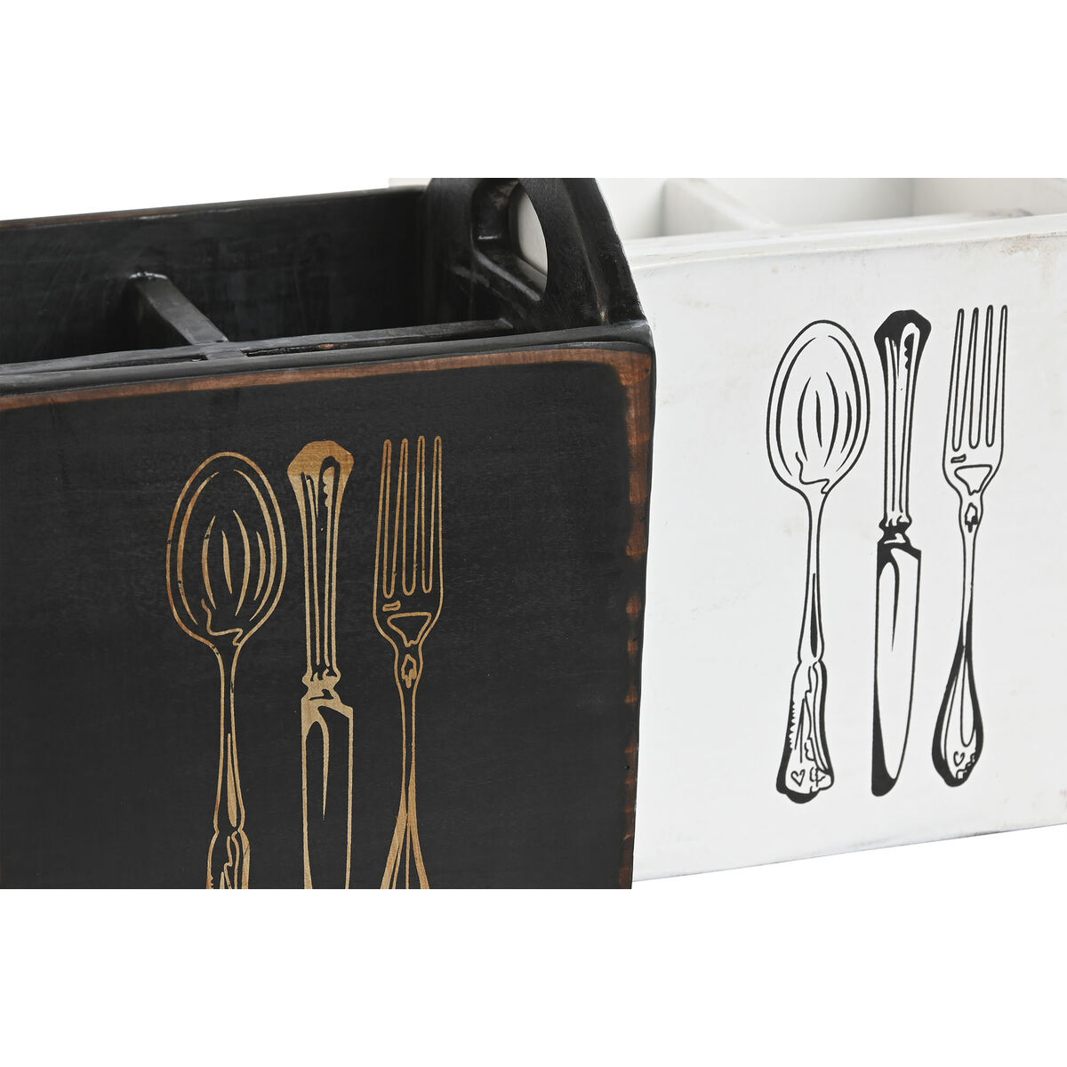 Coș de tacâmuri Home ESPRIT Alb Negru Lemn de brad 15 x 15 x 18 cm