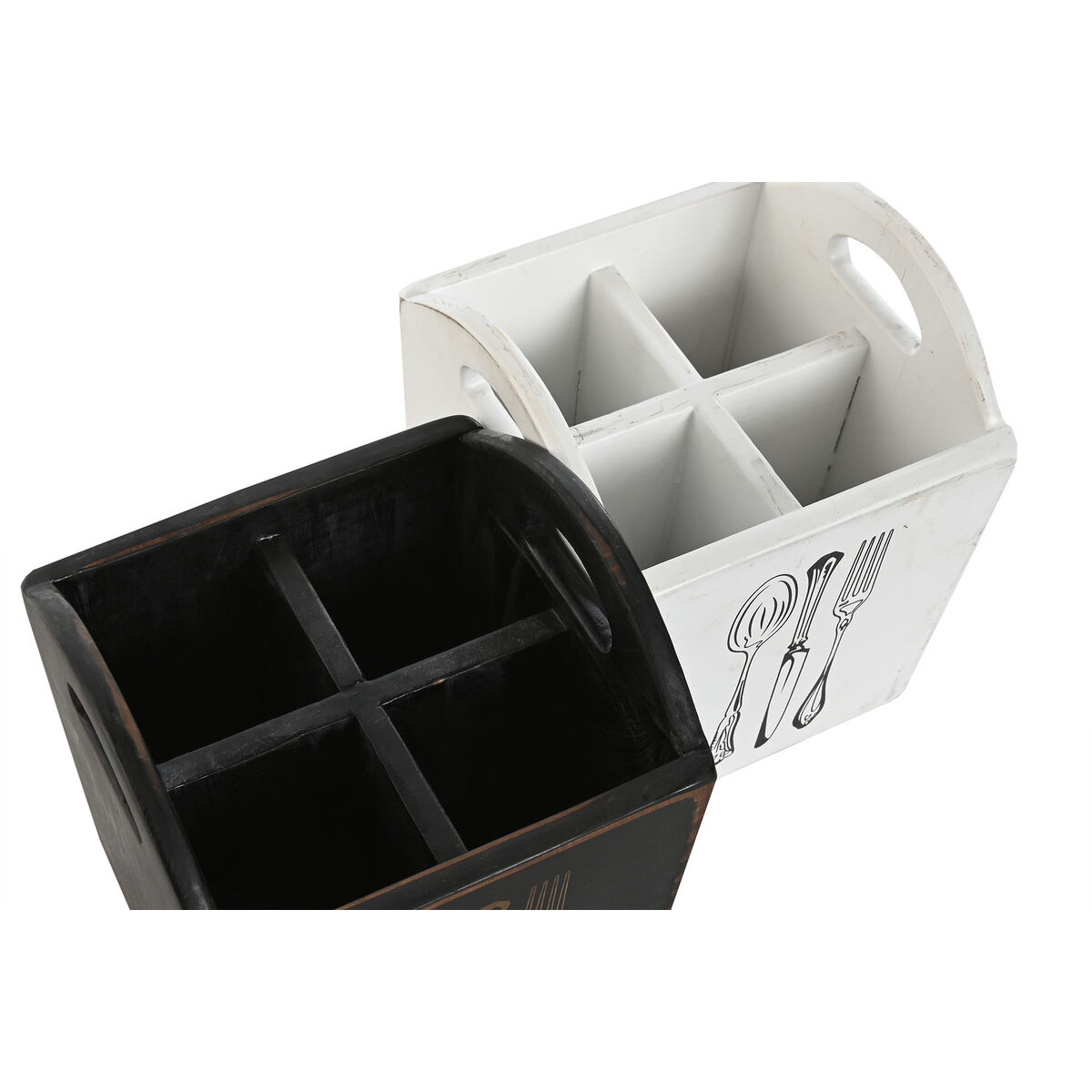 Coș de tacâmuri Home ESPRIT Alb Negru Lemn de brad 15 x 15 x 18 cm
