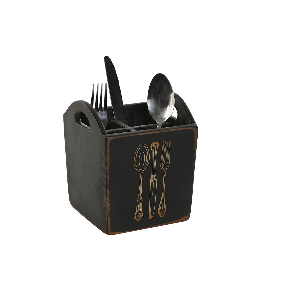 Coș de tacâmuri Home ESPRIT Alb Negru Lemn de brad 15 x 15 x 18 cm