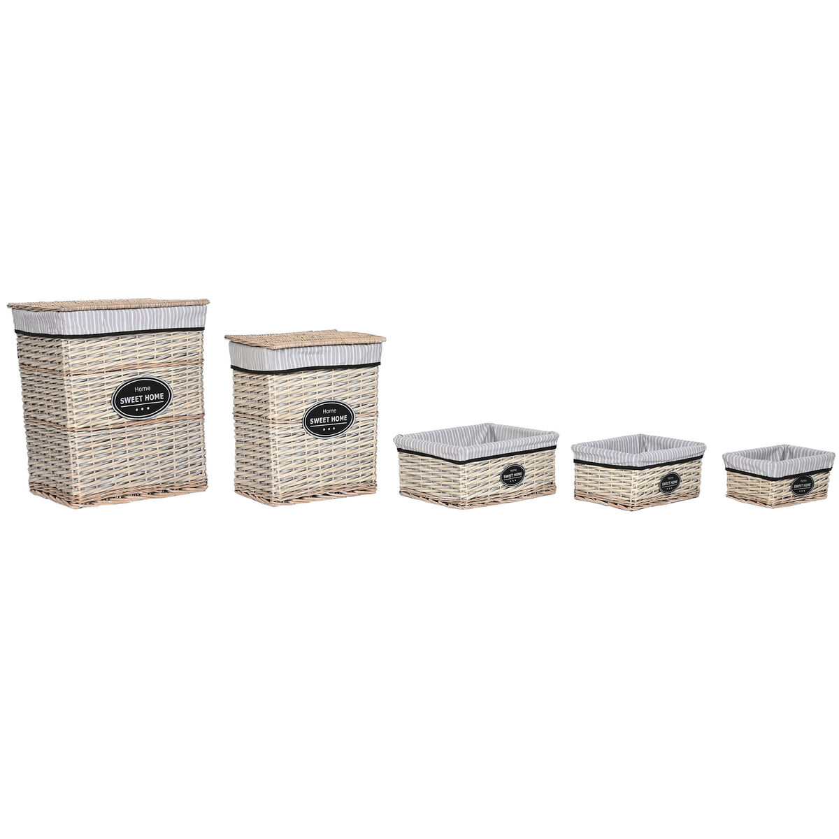 Coș pentru rufe murdare Home ESPRIT Alb Maro Negru Gri Natural răchită Shabby Chic 47 x 35 x 55 cm 5 Piese