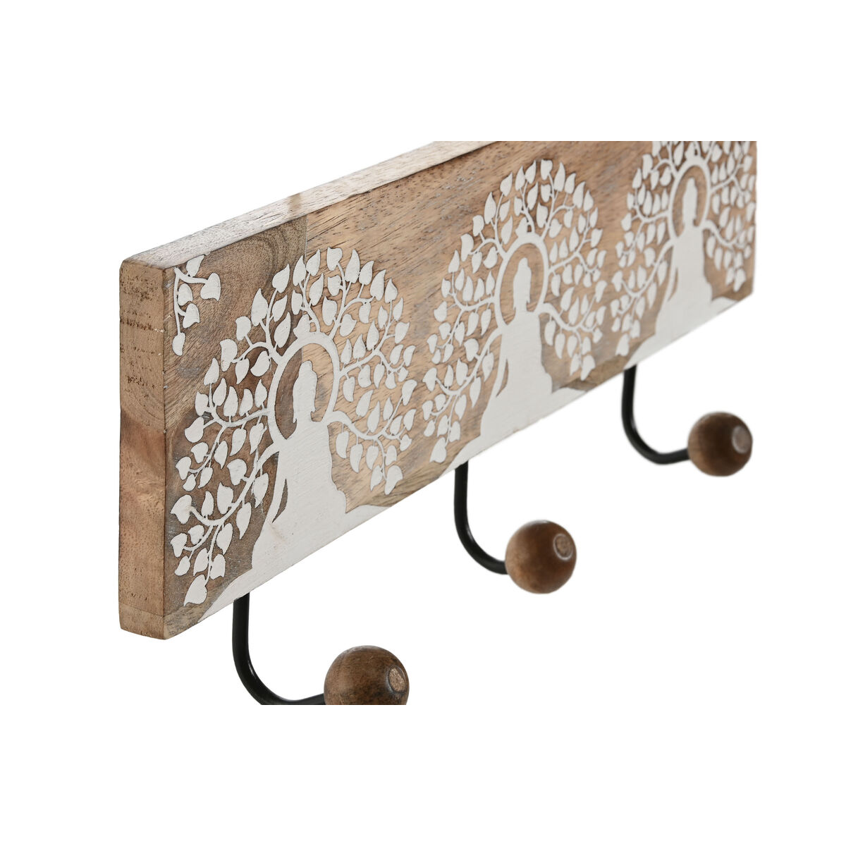 Cuier de perete Home ESPRIT Alb Negru Natural Metal Lemn de mango Buda 38 x 5 x 16 cm