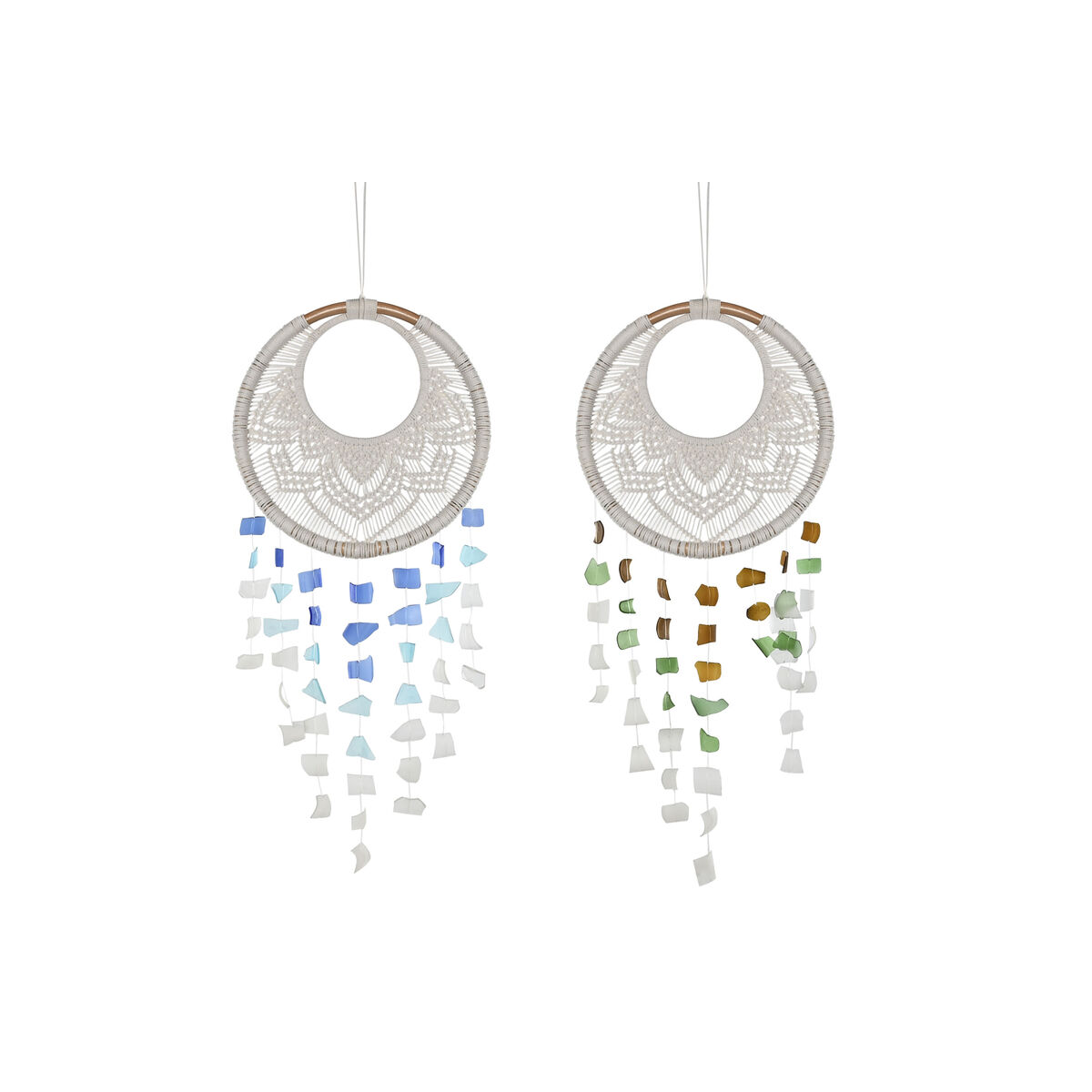 Decorațiune Suspendată Home ESPRIT Albastru Alb Maro Boho Macrame (2 Unități) (12 Unități)