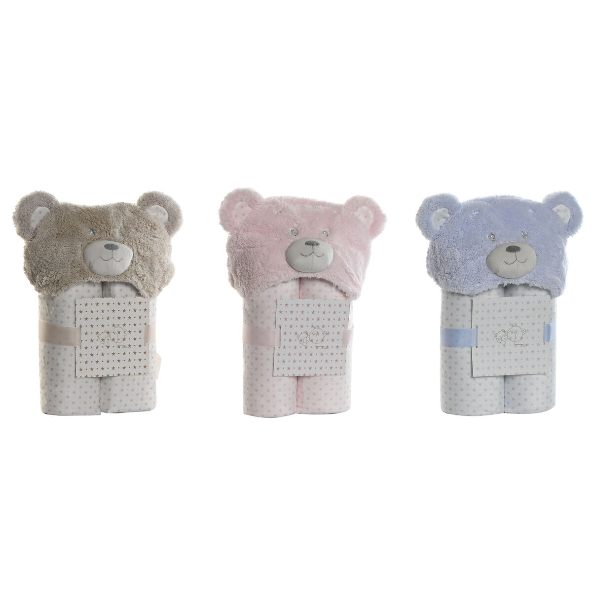 Pătură Home ESPRIT Albastru Bej Roz 100 x 75 x 20 cm (3 Unități)