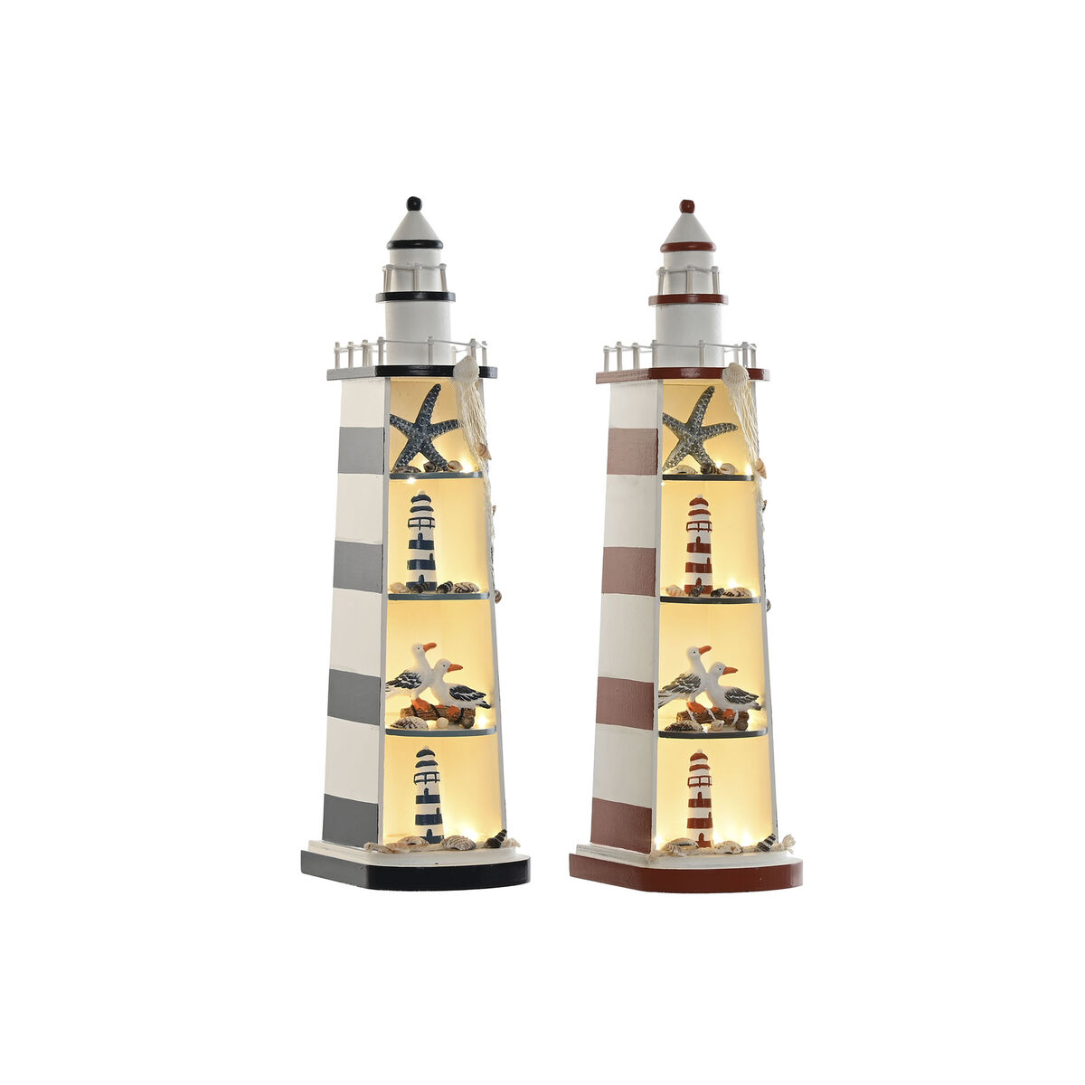 Figură Decorativă Home ESPRIT Albastru Roșu Far 14 x 16 x 52 cm (2 Unități)