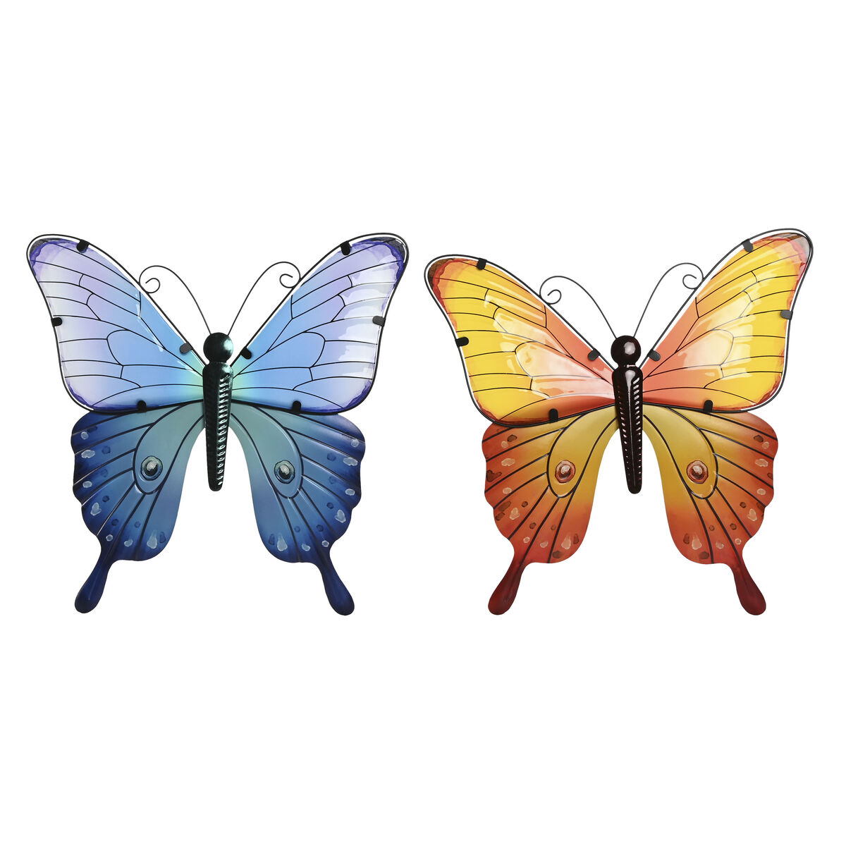 Decorațiune de Perete Home ESPRIT Galben Albastru Verde Liliachiu Fluture Shabby Chic 46 x 1,5 x 46 cm (4 Unități)