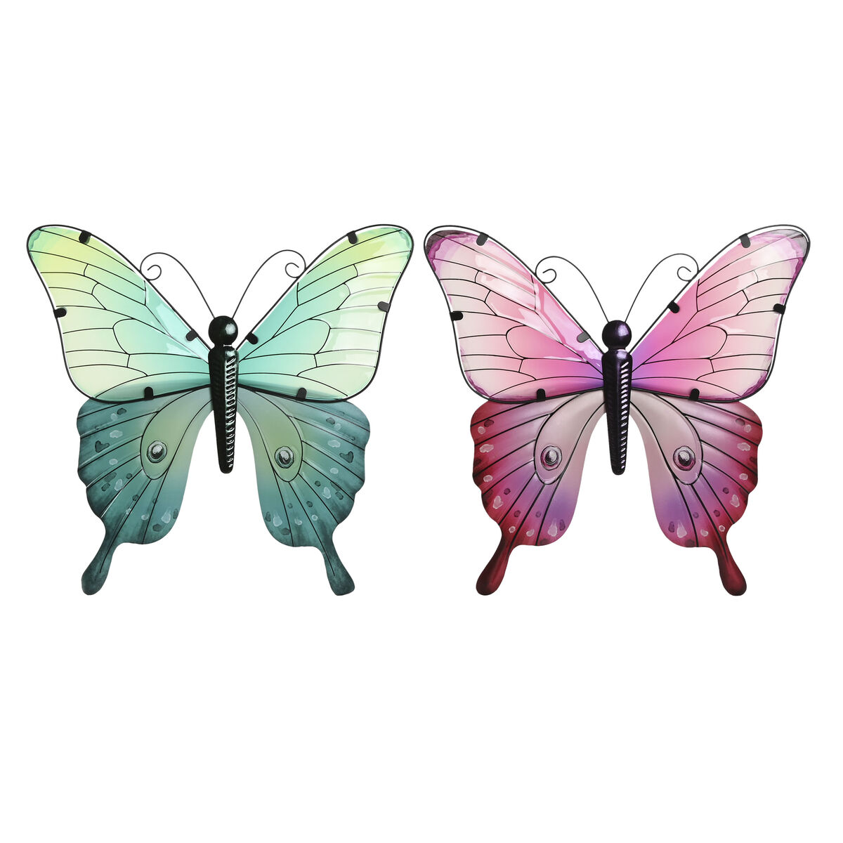 Decorațiune de Perete Home ESPRIT Galben Albastru Verde Liliachiu Fluture Shabby Chic 46 x 1,5 x 46 cm (4 Unități)