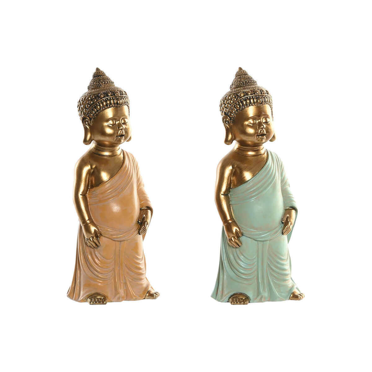 Figură Decorativă Home ESPRIT Verde Roz Buda Oriental 10 x 8 x 24 cm (2 Unități)