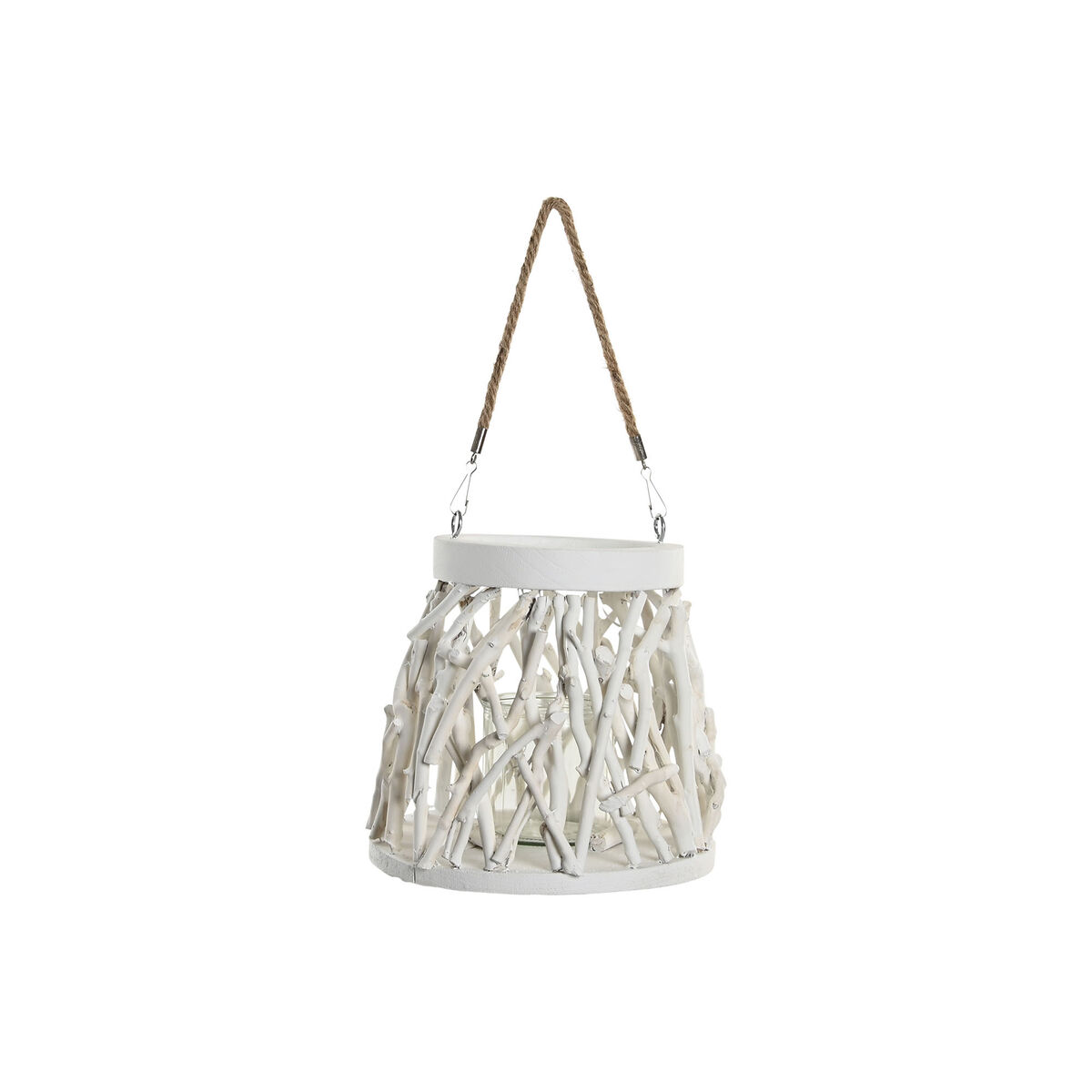 Suport de Lumânări Home ESPRIT Alb Lemn Geam 35 x 35 x 32 cm (2 Unități)