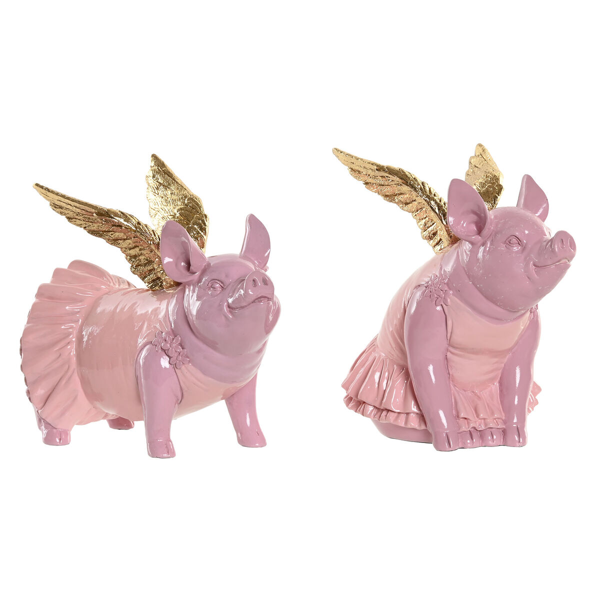 Figură Decorativă Home ESPRIT Roz Porc 19 x 11 x 17 cm (2 Unități)