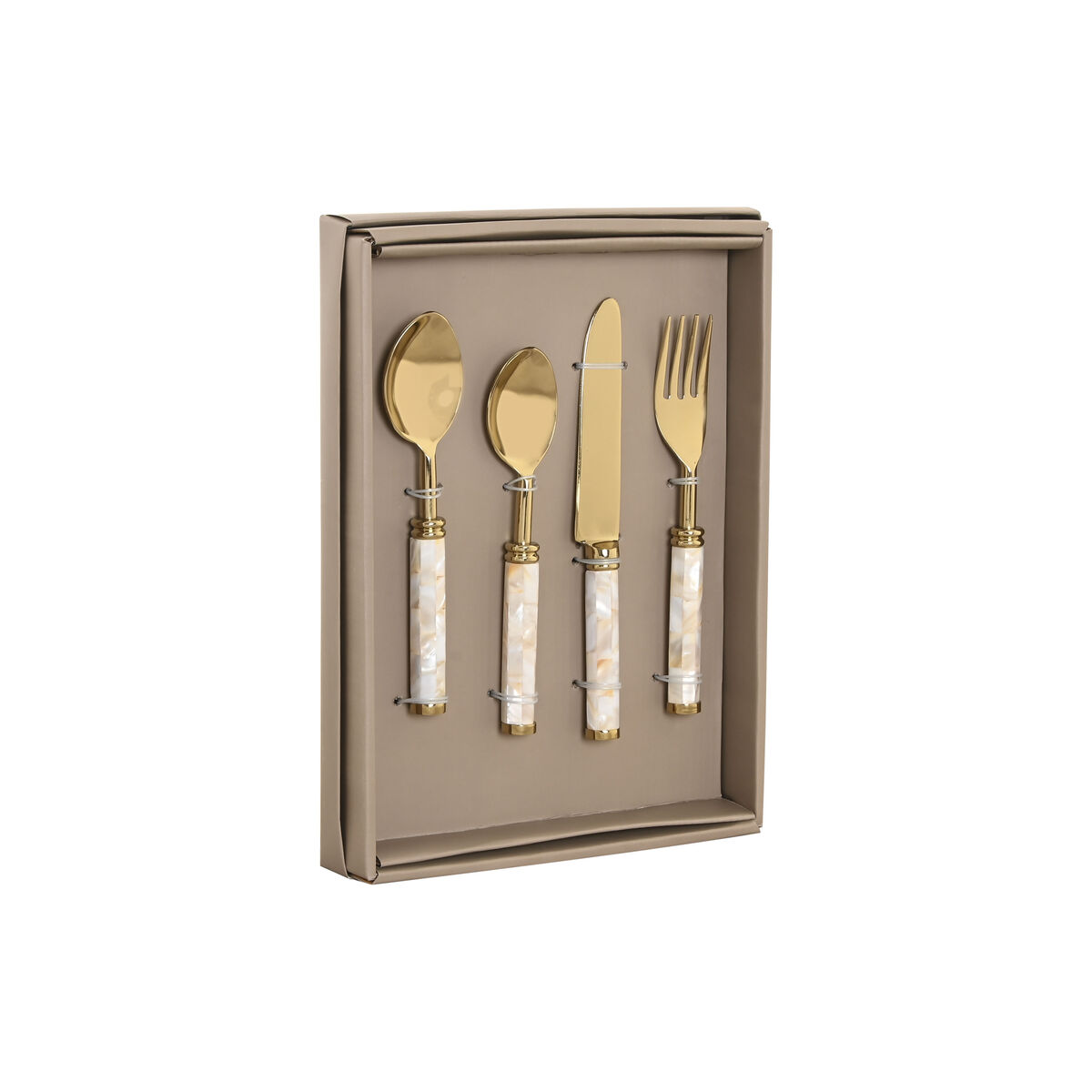 Set de Tacâmuri Home ESPRIT Alb Auriu* Oțel inoxidabil Sidef 4,5 X 2 X 21 CM 16 Piese