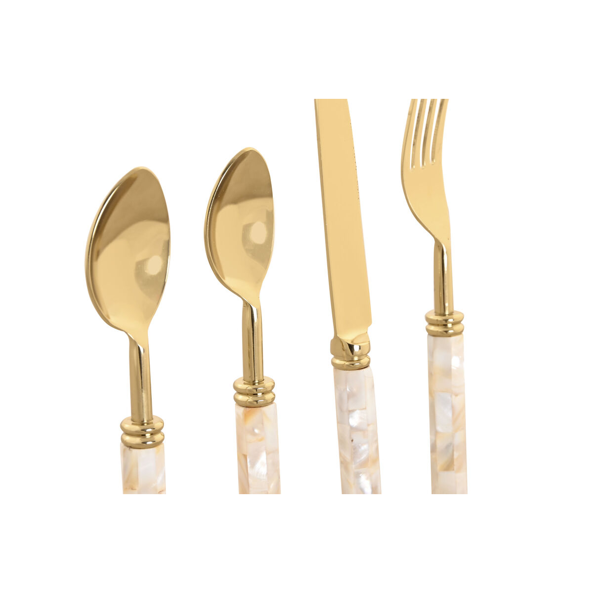 Set de Tacâmuri Home ESPRIT Alb Auriu* Oțel inoxidabil Sidef 4,5 X 2 X 21 CM 16 Piese