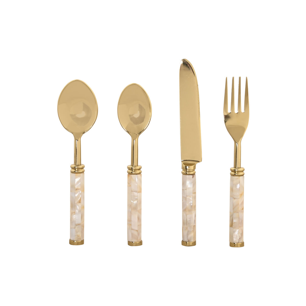 Set de Tacâmuri Home ESPRIT Alb Auriu* Oțel inoxidabil Sidef 4,5 X 2 X 21 CM 16 Piese