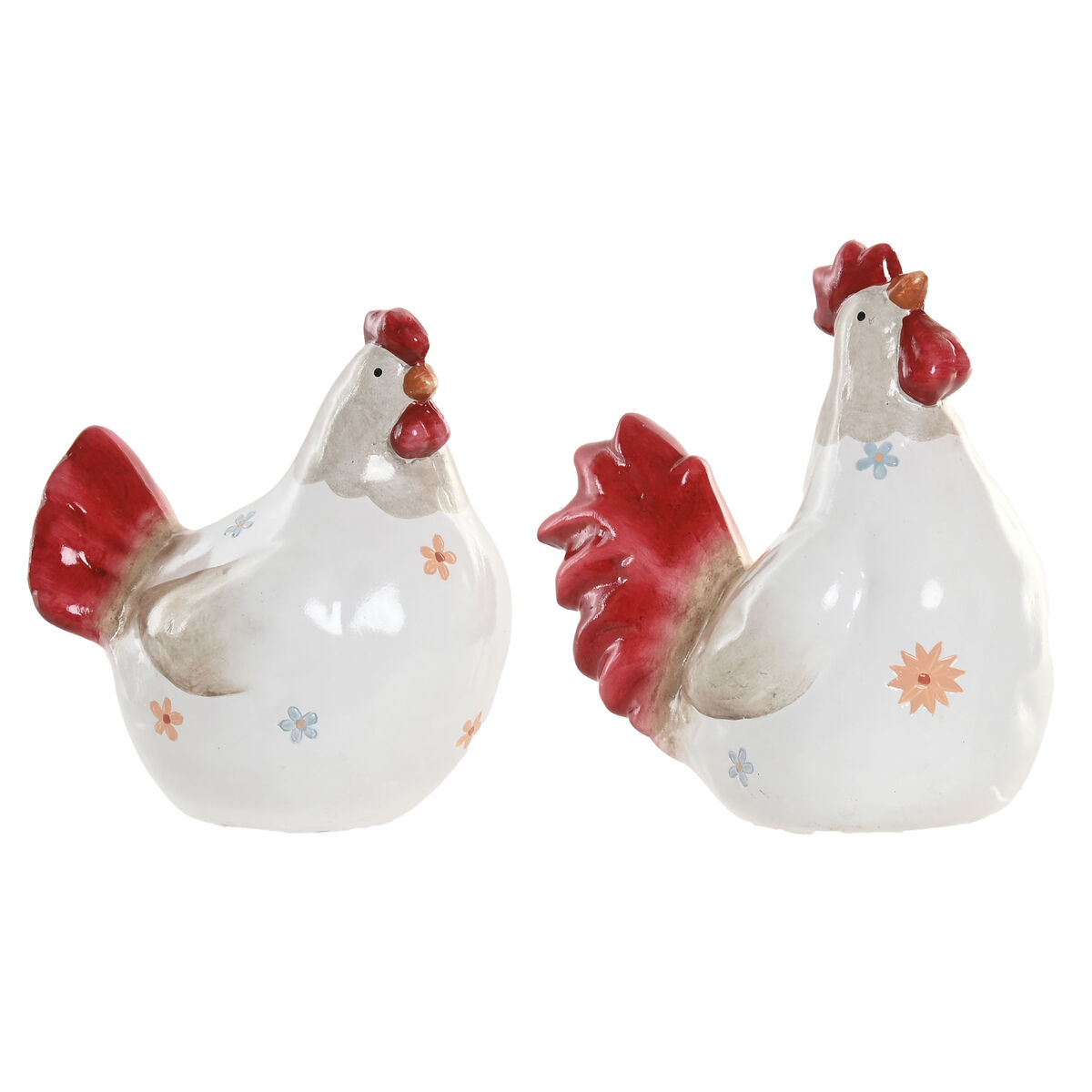 Figură Decorativă Home ESPRIT Alb Roșu Găină 14,5 X 23 X 23,5 CM (2 Unități)