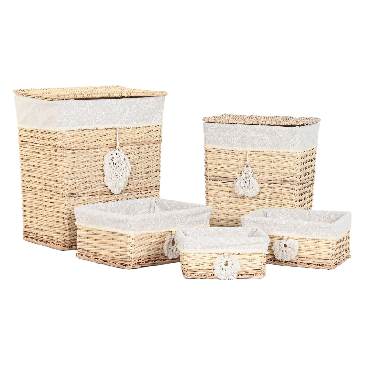 Coș pentru rufe murdare Home ESPRIT Natural răchită Boho 47 x 35 x 55 cm 5 Piese