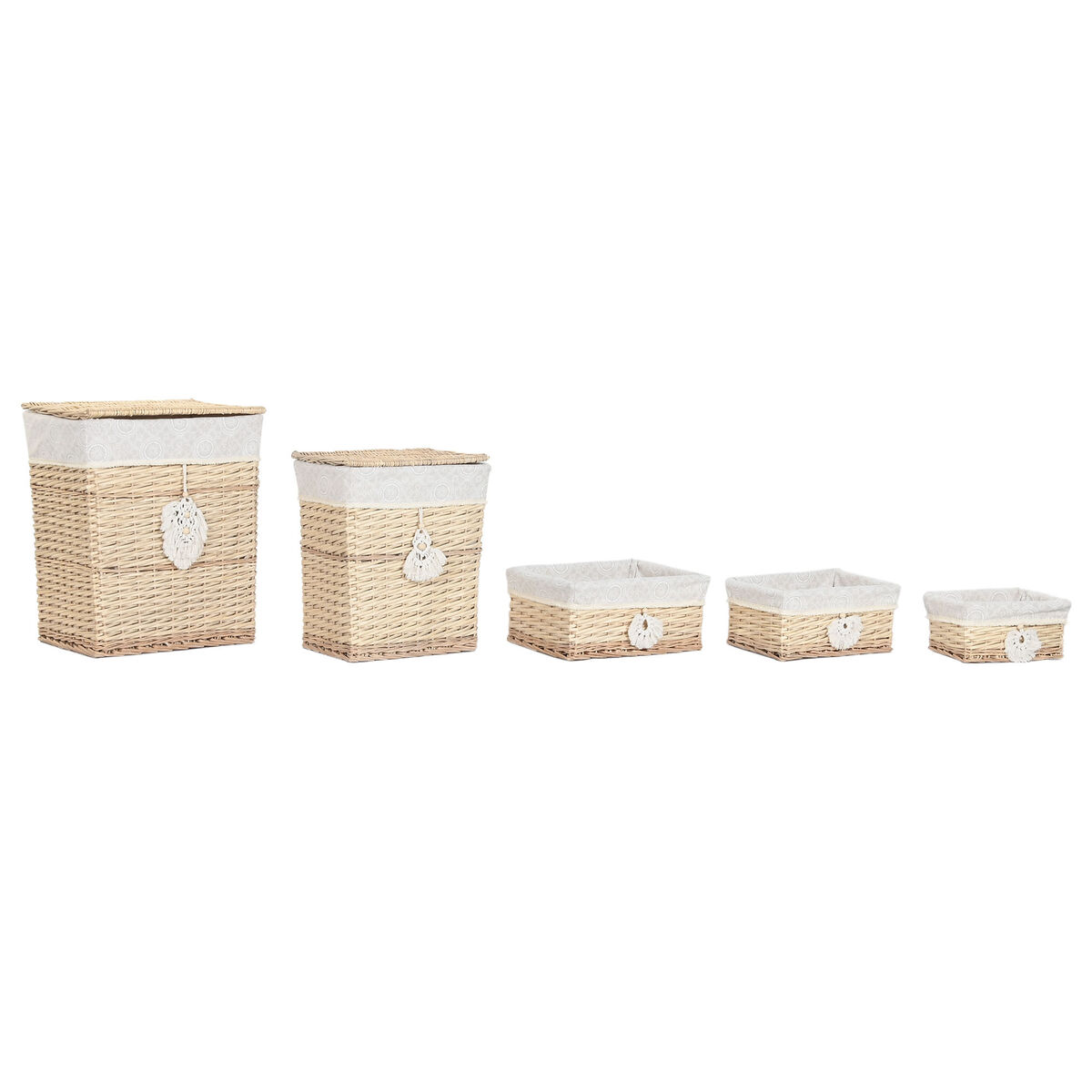Coș pentru rufe murdare Home ESPRIT Natural răchită Boho 47 x 35 x 55 cm 5 Piese