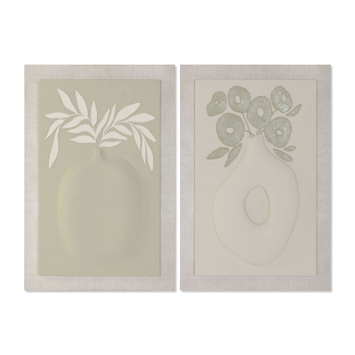 Pânză Home ESPRIT Verde Bej Vază Scandinav 80 x 3 x 120 cm 80 X 10 X 120 CM (2 Unități)