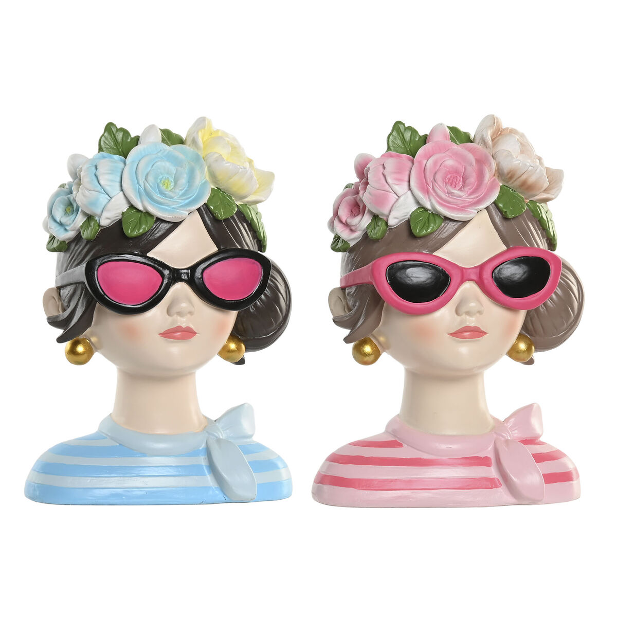 Figură Decorativă Home ESPRIT Albastru Roz Femeie 14 x 10 x 20 cm (2 Unități)