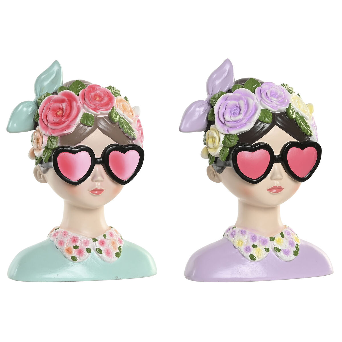 Figură Decorativă Home ESPRIT Albastru Roz Femeie 14,5 X 10,5 X 20 CM (2 Unități)