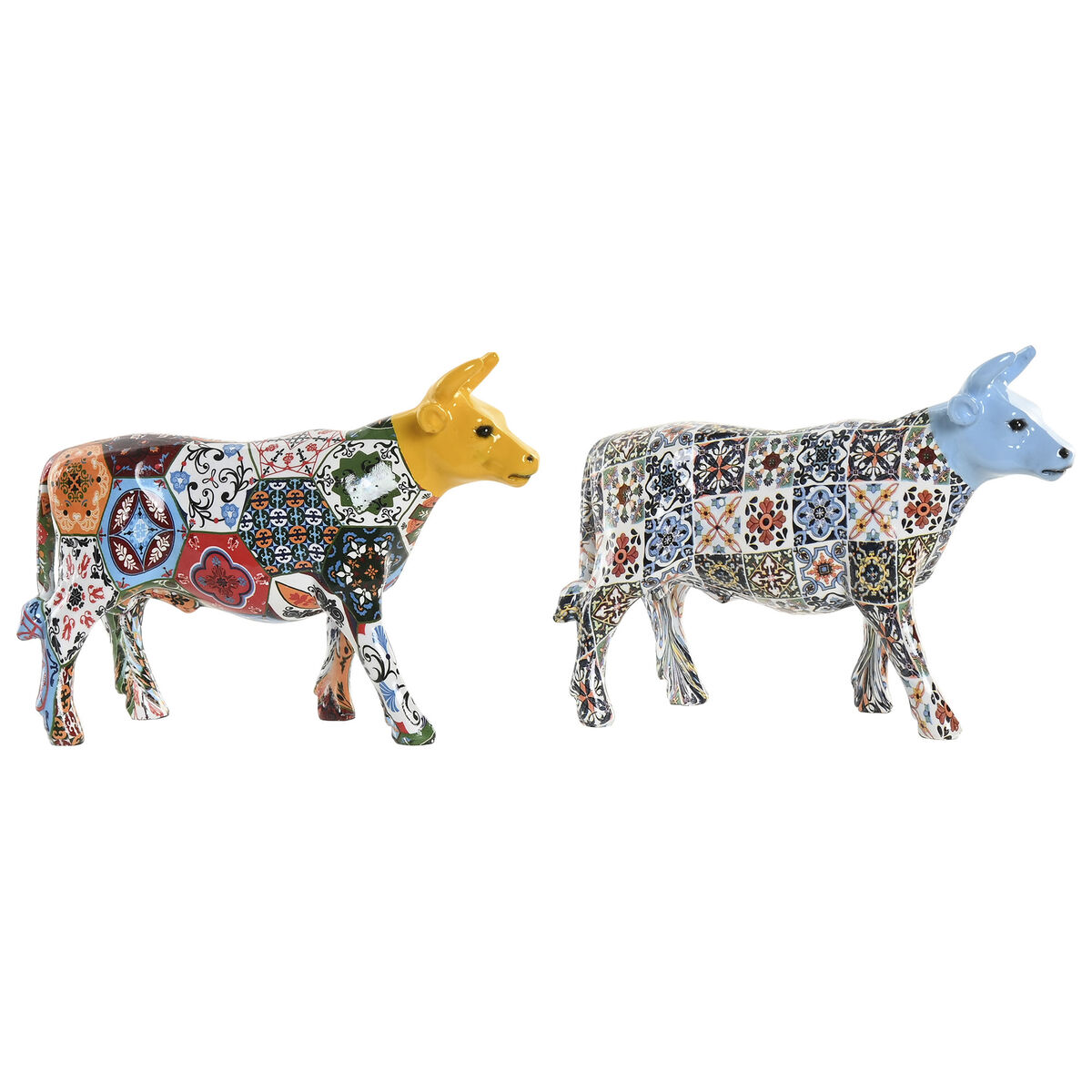 Figură Decorativă Home ESPRIT Galben Albastru Multicolor Taur 16 x 6 x 12 cm (2 Unități)