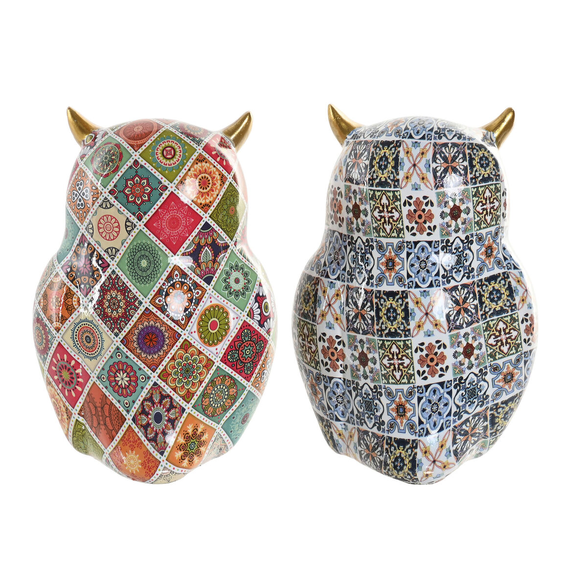 Figură Decorativă Home ESPRIT Multicolor Auriu* Bufniță Mediterană (2 Unități)