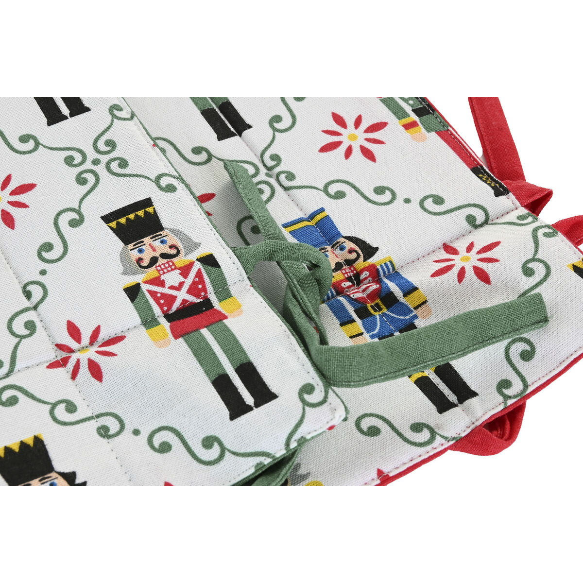 Coș Decorativ Home ESPRIT Alb Roșu Verde Bej Spărgător de nuci Crăciun 30 x 30 x 8 cm (2 Unități)