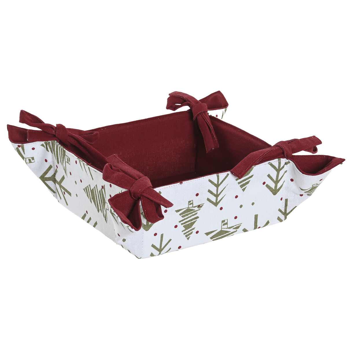 Coș Decorativ Home ESPRIT Alb Roșu Verde Bej Copac Crăciun 30 x 30 x 8 cm