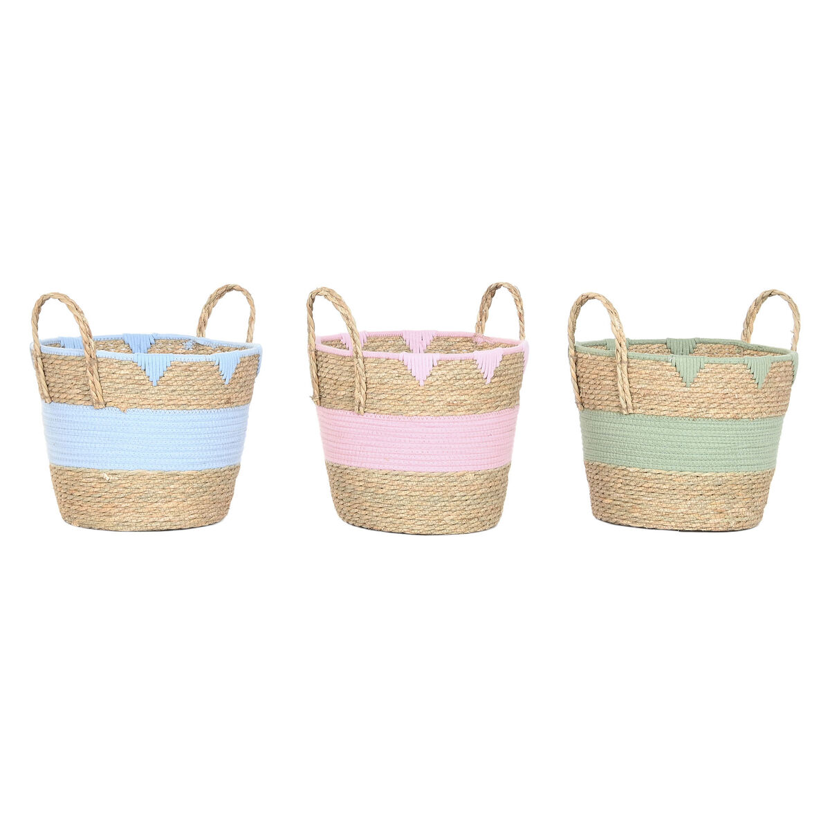 Coș Decorativ Home ESPRIT Albastru Verde Roz Natural Infantil 36 x 36 x 37 cm (3 Unități)