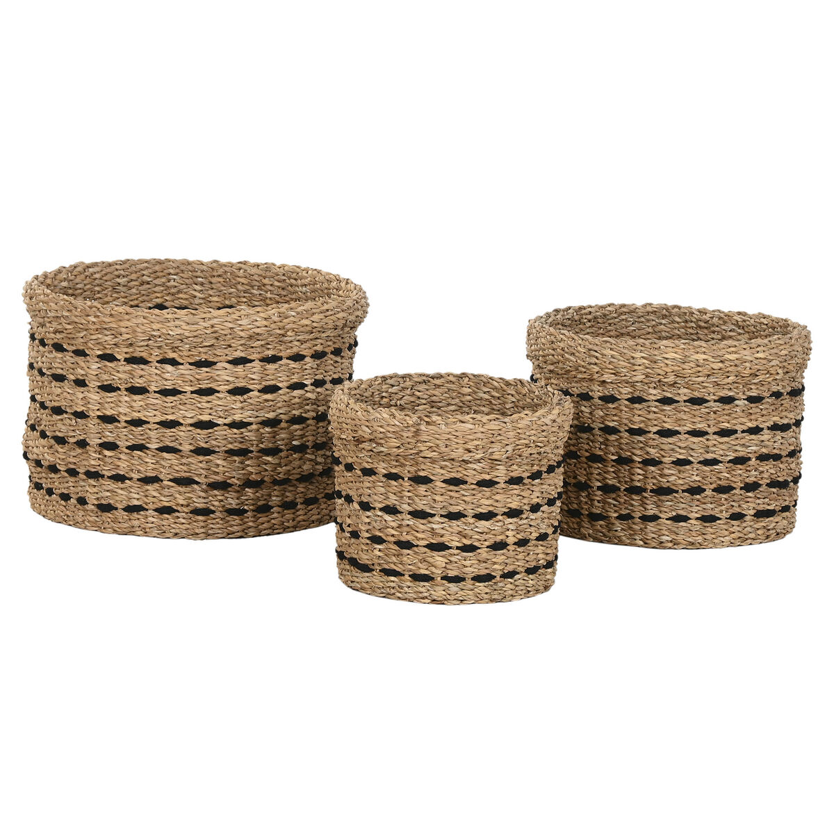 Coș Decorativ Home ESPRIT Negru Natural Iută Iarbă de mare (3 Piese)