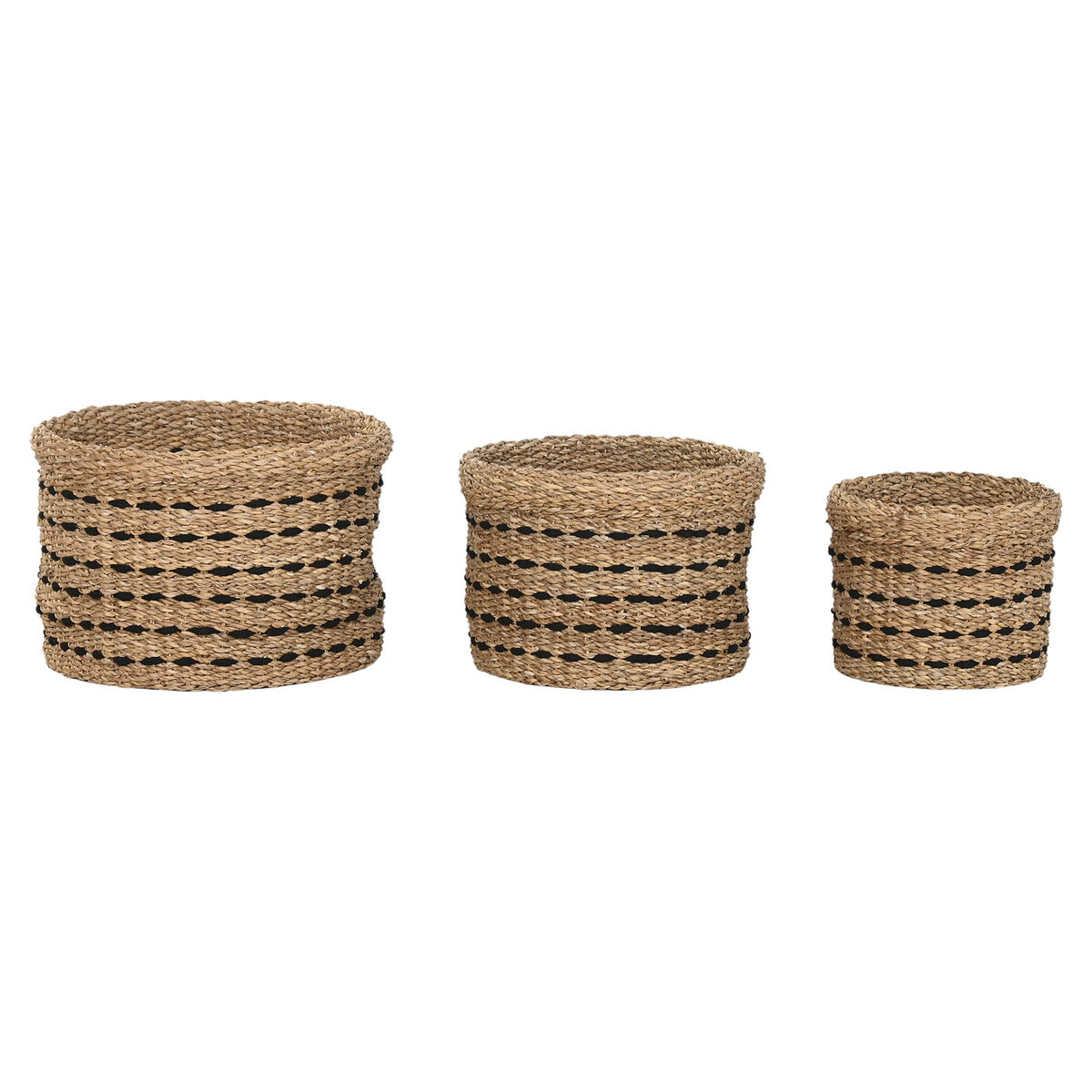 Coș Decorativ Home ESPRIT Negru Natural Iută Iarbă de mare (3 Piese)