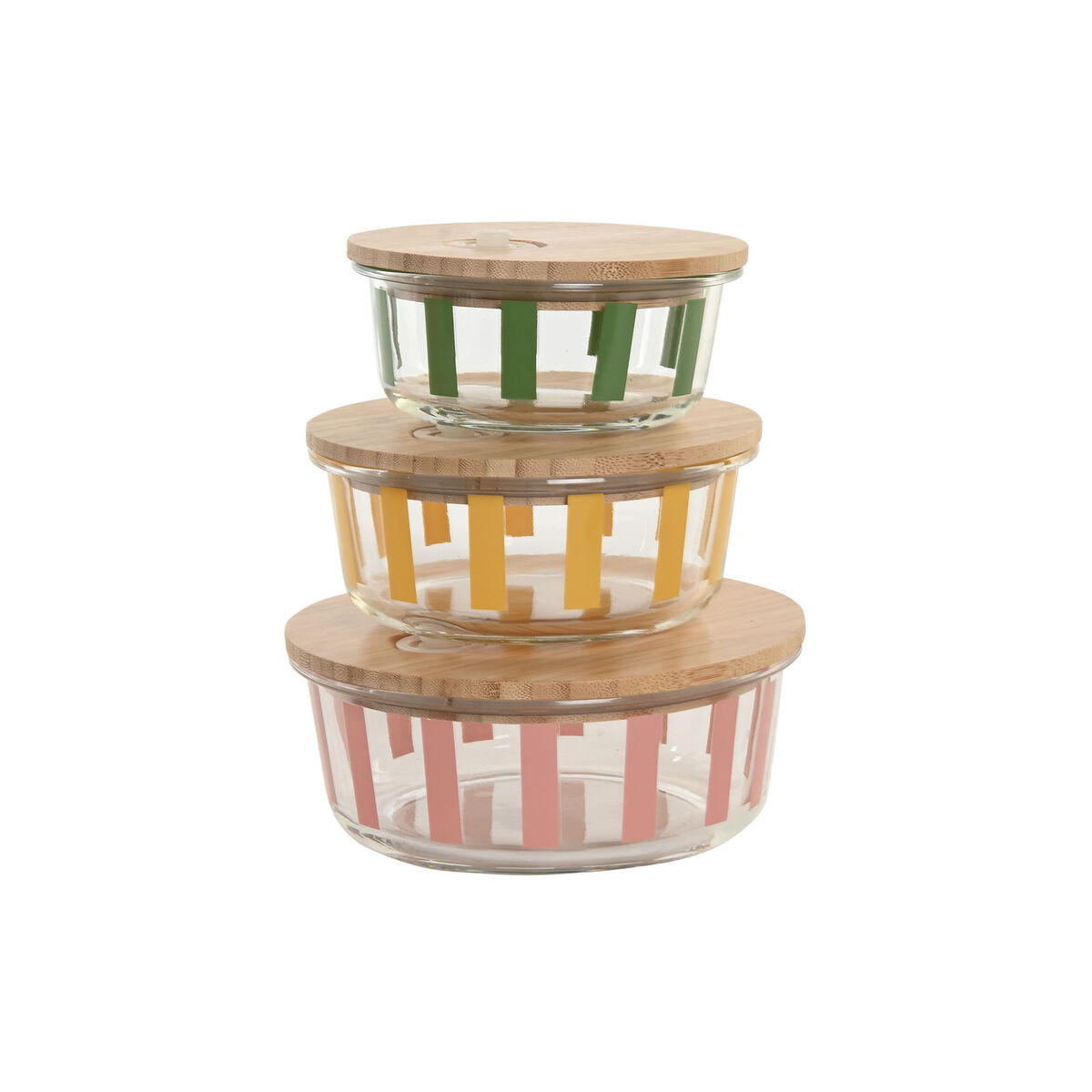Cutie pentru Prânz Home ESPRIT Galben Verde Coral Geam Sticlă borosilicată Dungi Modern 900 ml