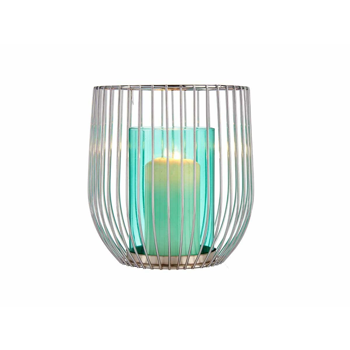 Suport de Lumânări Gift Decor Albastru Argintiu Metal Sticlă 15 x 17 x 15 cm Cuşcă