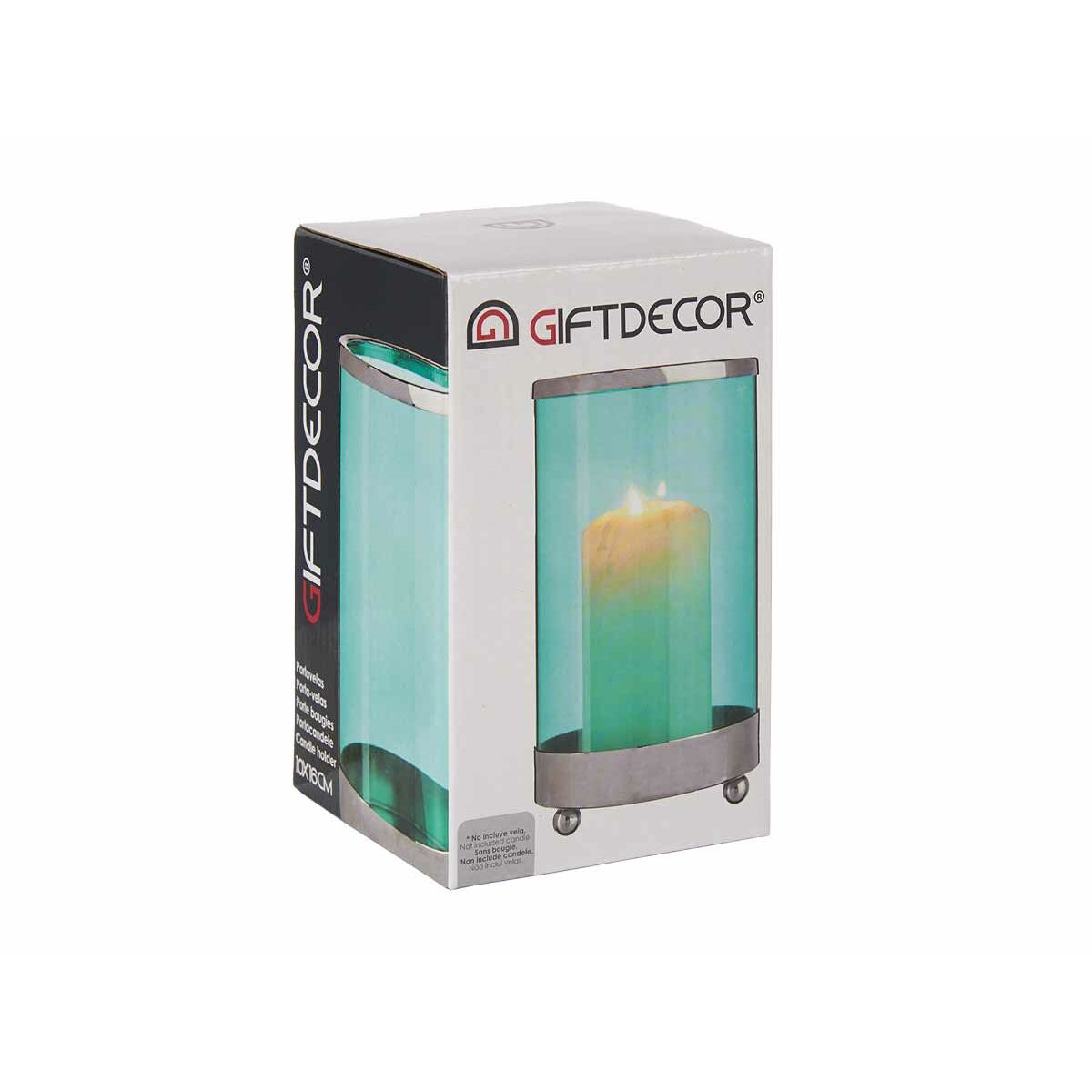 Suport de Lumânări Gift Decor Albastru Argintiu Metal Sticlă 9,7 x 16,5 x 9,7 cm Cilindru