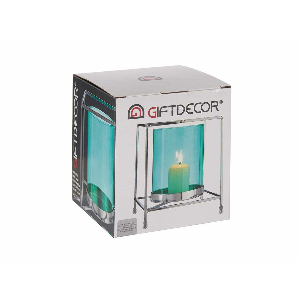 Suport de Lumânări Gift Decor Albastru Argintiu Metal Sticlă 14 x 15,5 x 14 cm Pătrat