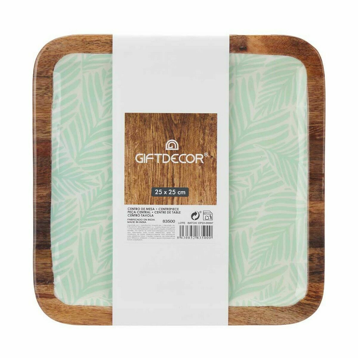 Decorațiune pentru Centrul Mesei Gift Decor Alb Maro Verde Poliester Rășină Lemn de mango 25 x 25 cm 25,4 x 2,54 x 25,4 cm Frunz