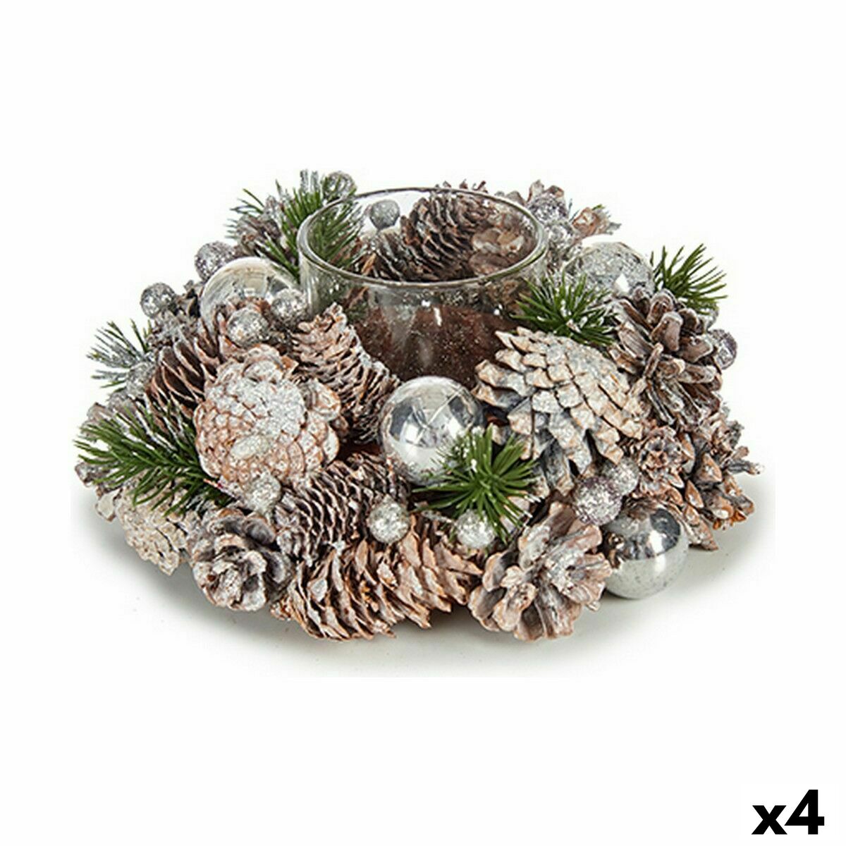 Suport de lumânări de Crăciun Krist+ Alb Transparent Argintiu 19 x 9 x 19 cm (4 Unități)