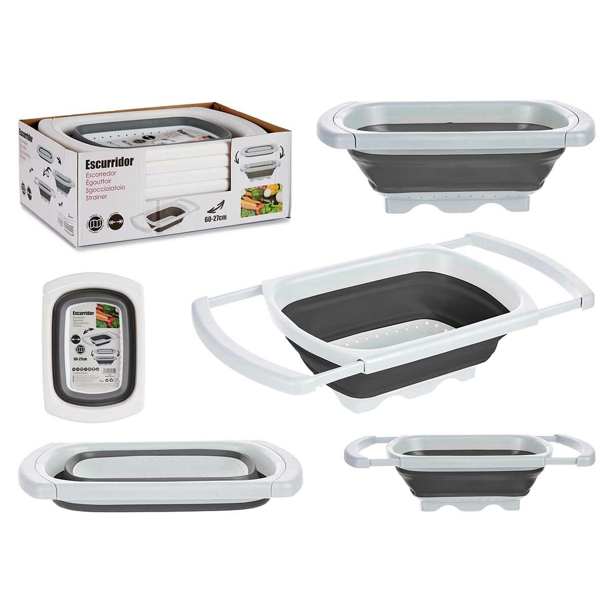 Strecurătoare Kinvara Alb Gri polipropilenă TPR 60 x 26 x 12 cm 39,5 x 4,5 x 26 cm (6 Unități)