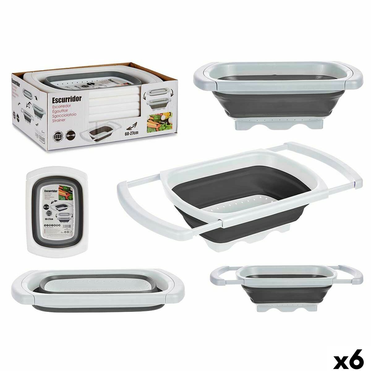 Strecurătoare Kinvara Alb Gri polipropilenă TPR 60 x 26 x 12 cm 39,5 x 4,5 x 26 cm (6 Unități)