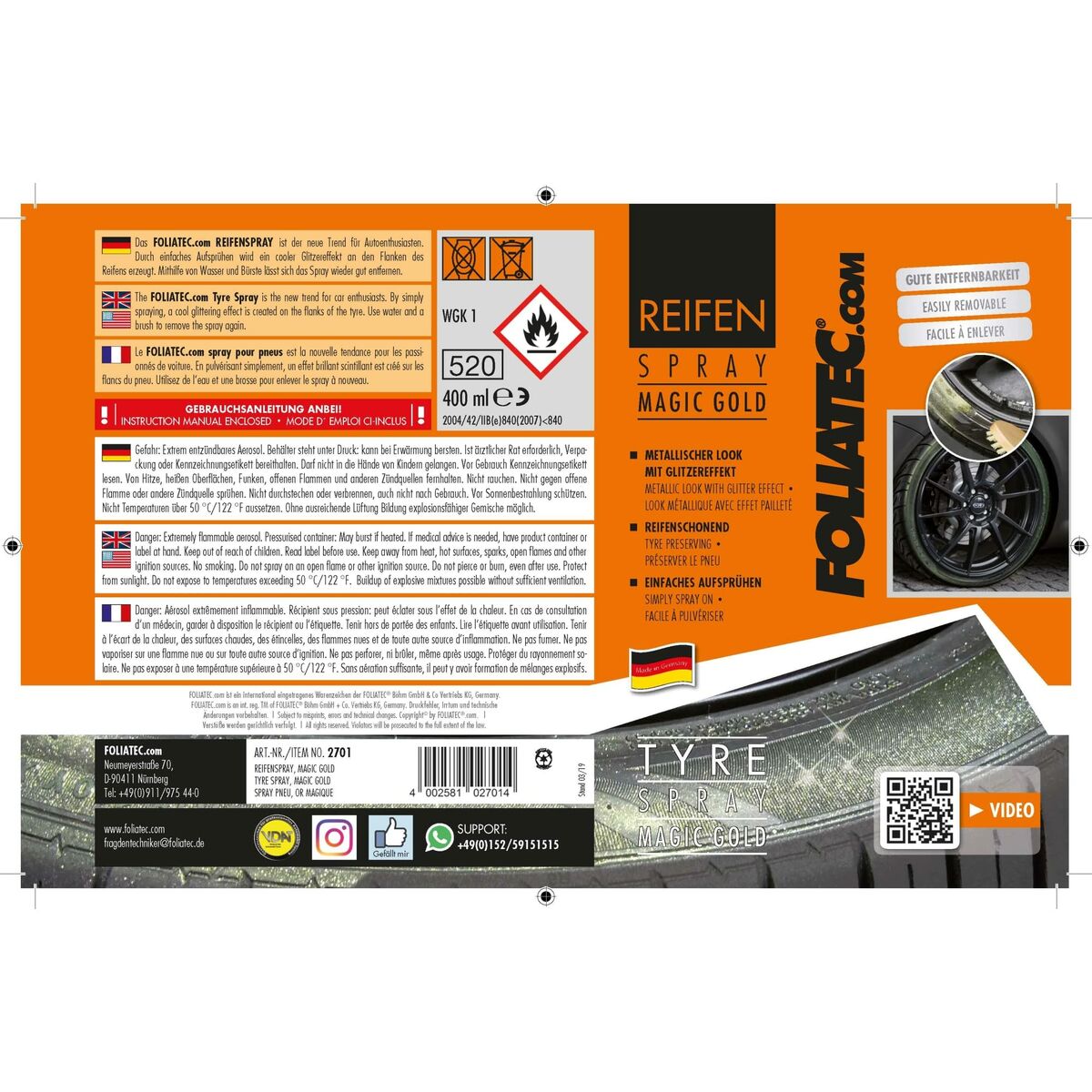 Spray cu vopsea Foliatec Auriu* Roți 400 ml