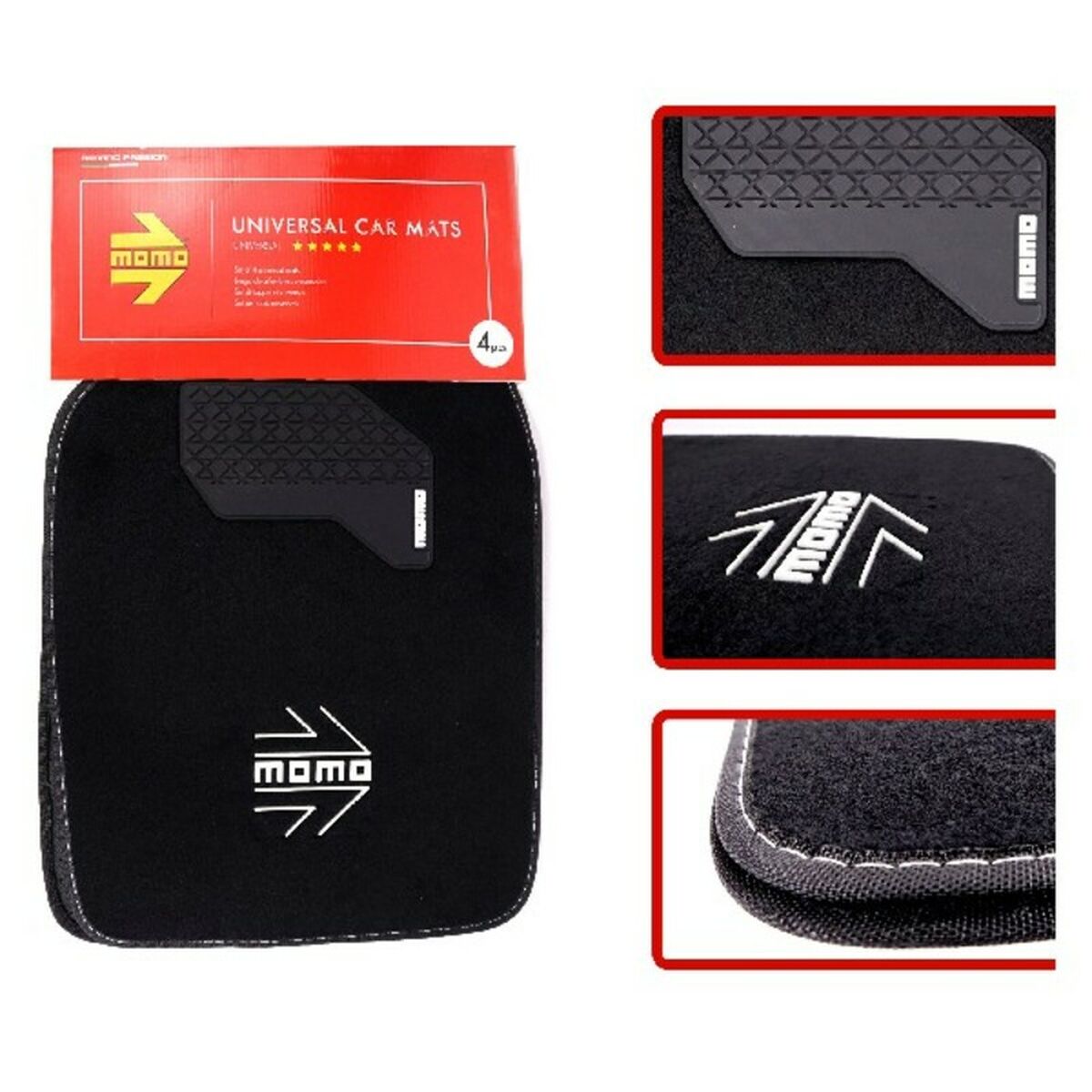 Set de covoraș pentru podea auto MOMO MOMLCM015BW Alb/Negru 4 uds