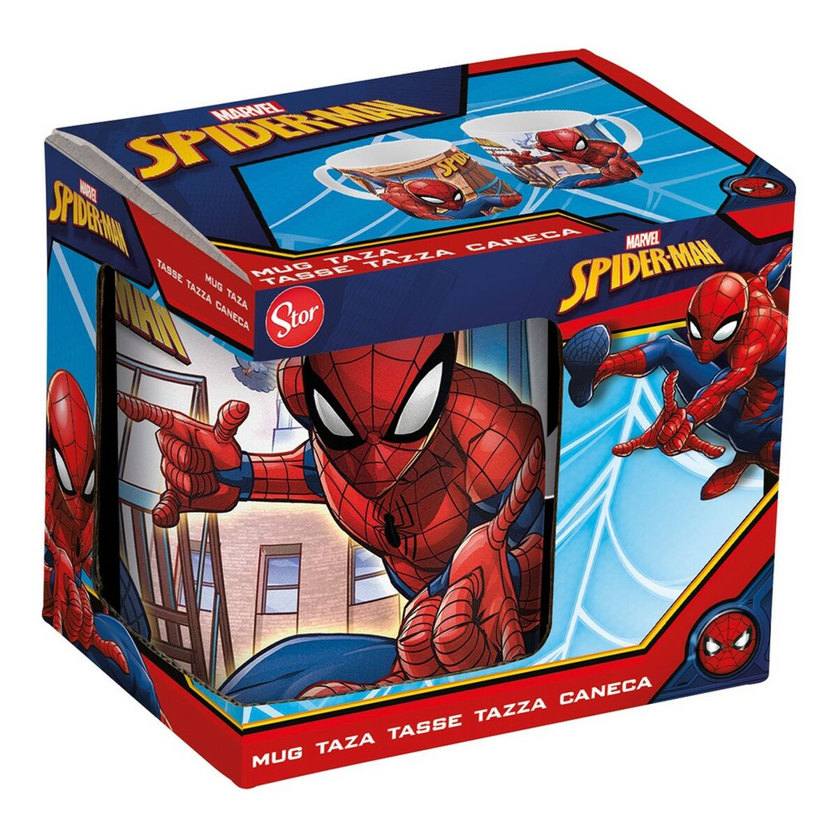 Cană tip Halbă Spider-Man Great power Albastru Roșu Ceramică 350 ml