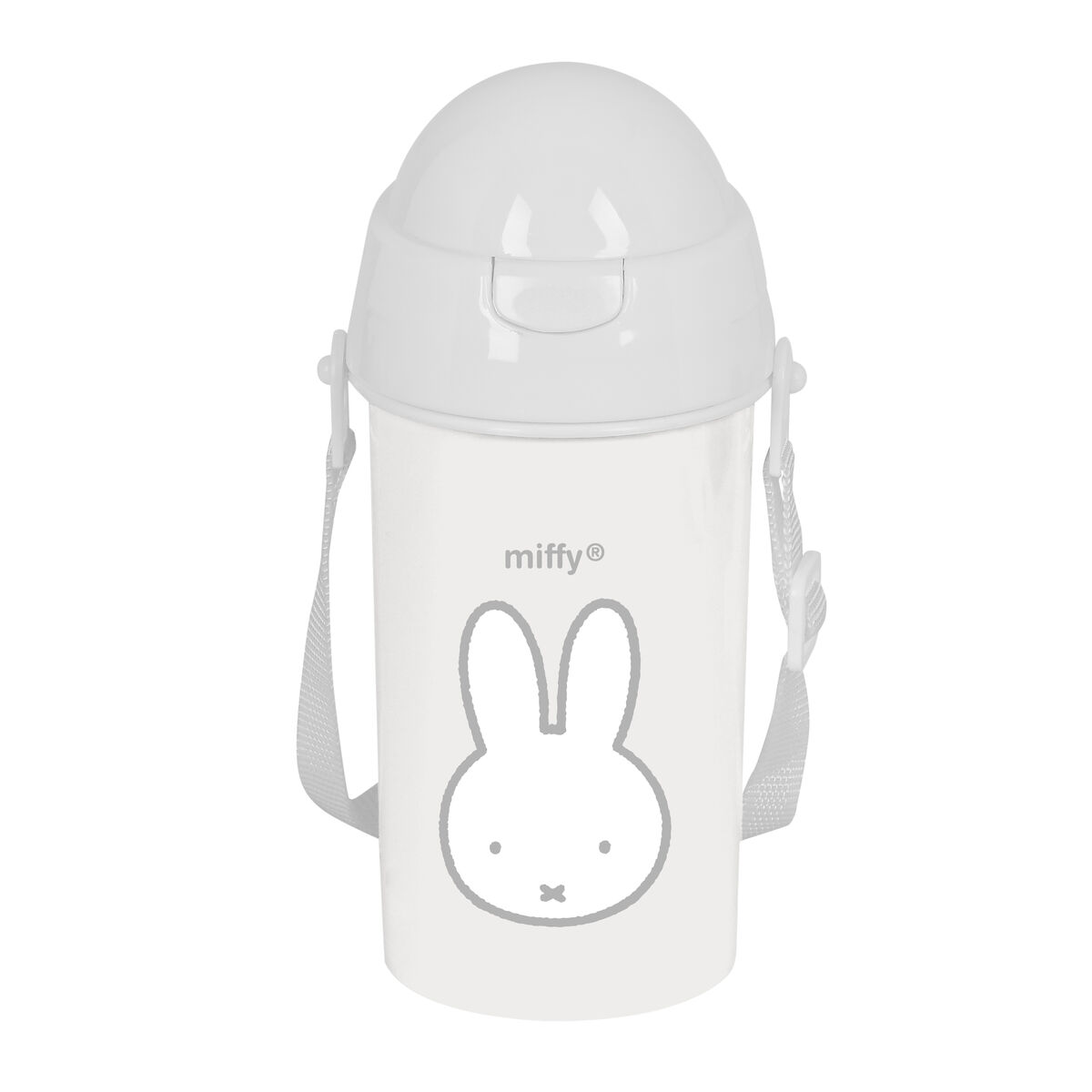 Sticlă cu Capac și Pai Miffy Niebla Gri PVC 500 ml
