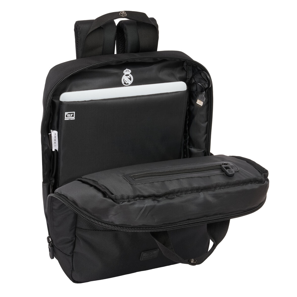 Rucsac pentru Laptop Real Madrid C.F. Premium Negru 29 x 39 x 11 cm 13,3"