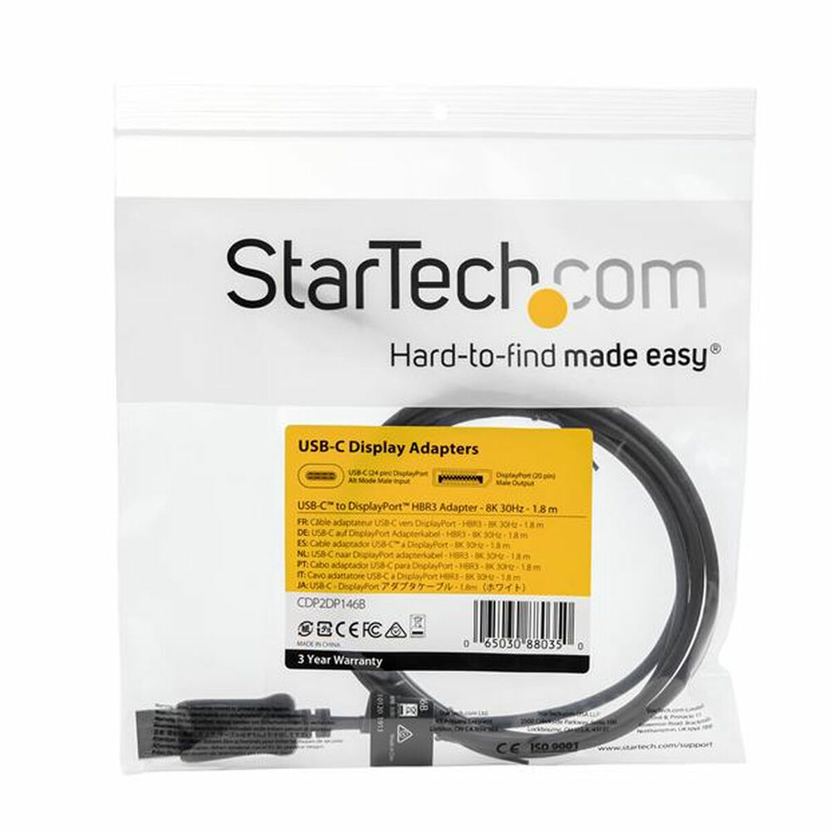 Adaptor USB C la DisplayPort Startech CDP2DP146B 1,8 m Negru