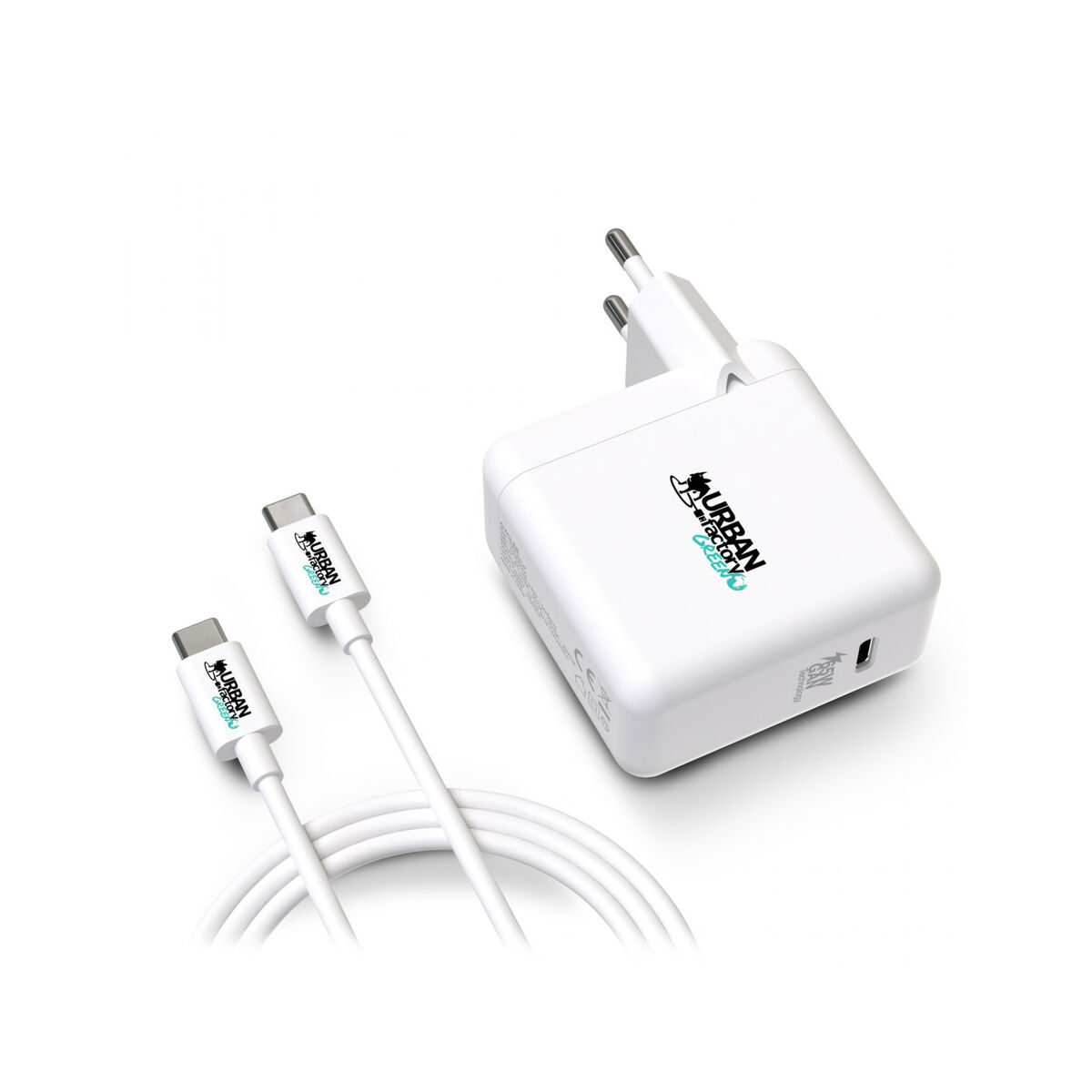 Încărcător de Perete + Cablu USB C Urban Factory GSC65UF Alb