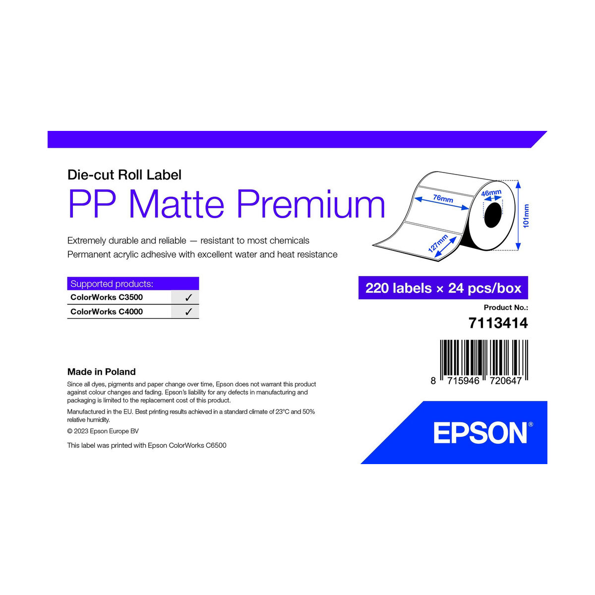Hârtie pentru printat Epson 7113414 Alb (24 Unități)