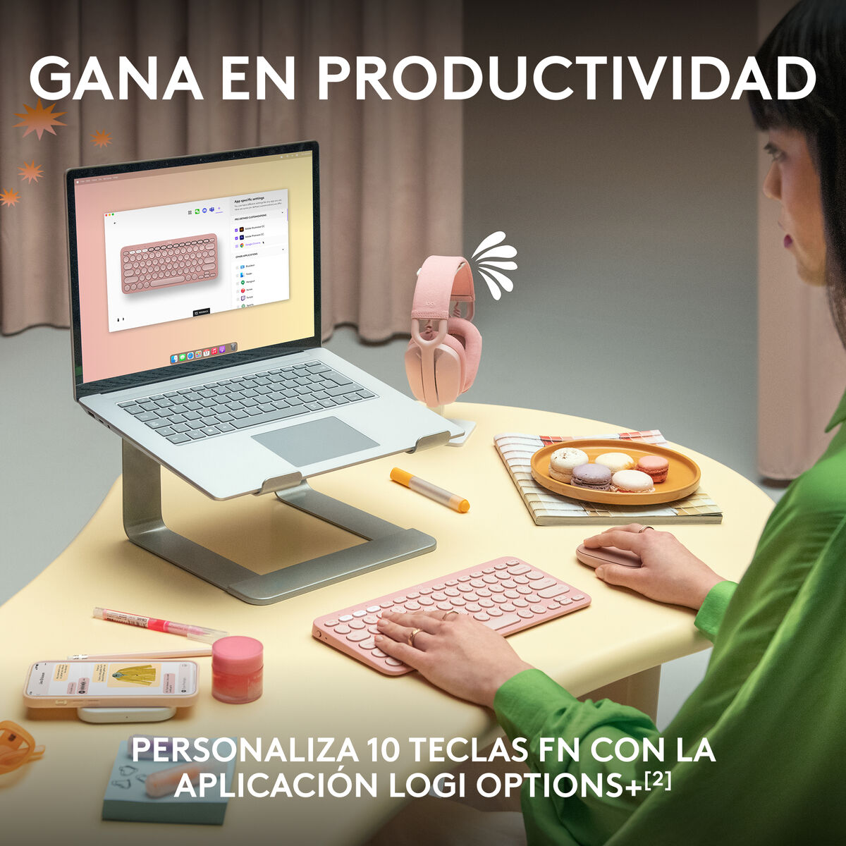 Tastatură Fără Fir Logitech K380s Roz Qwerty Spaniolă